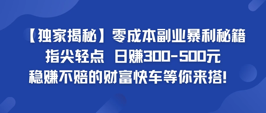 独家揭秘零成本副业暴利秘籍：指尖轻点，日赚300-500元，稳赚不赔的财富快车等你来搭！ - 项目资源网