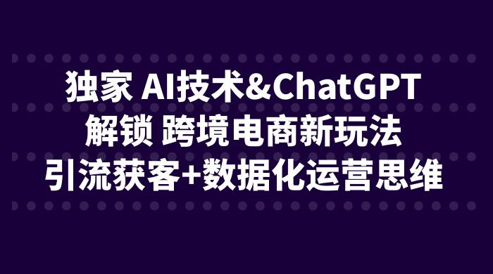 独家 AI 技术 ChatGPT 解锁跨境电商新玩法：引流获客 + 数据化运营思维 - 项目资源网