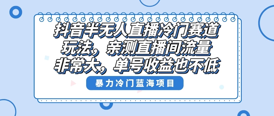 抖音半无人直播冷门赛道玩法，直播间流量非常大，单号收益也不低！ - 项目资源网