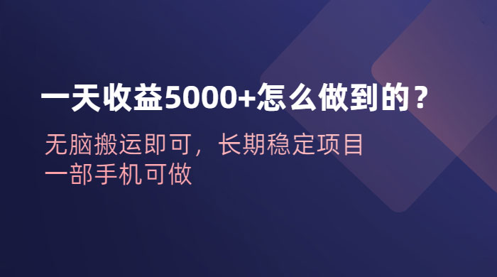 一天收益 5000+ 怎么做到的？无脑搬运即可，长期稳定项目，一部手机可做 - 项目资源网