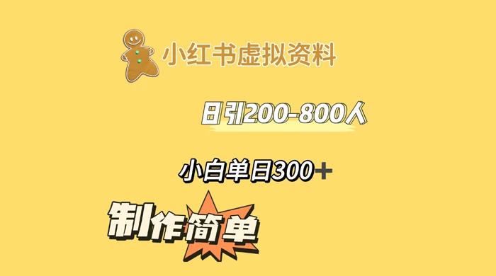 小红书虚拟资料日引 200-800 人，小白单日收益 300+ - 项目资源网
