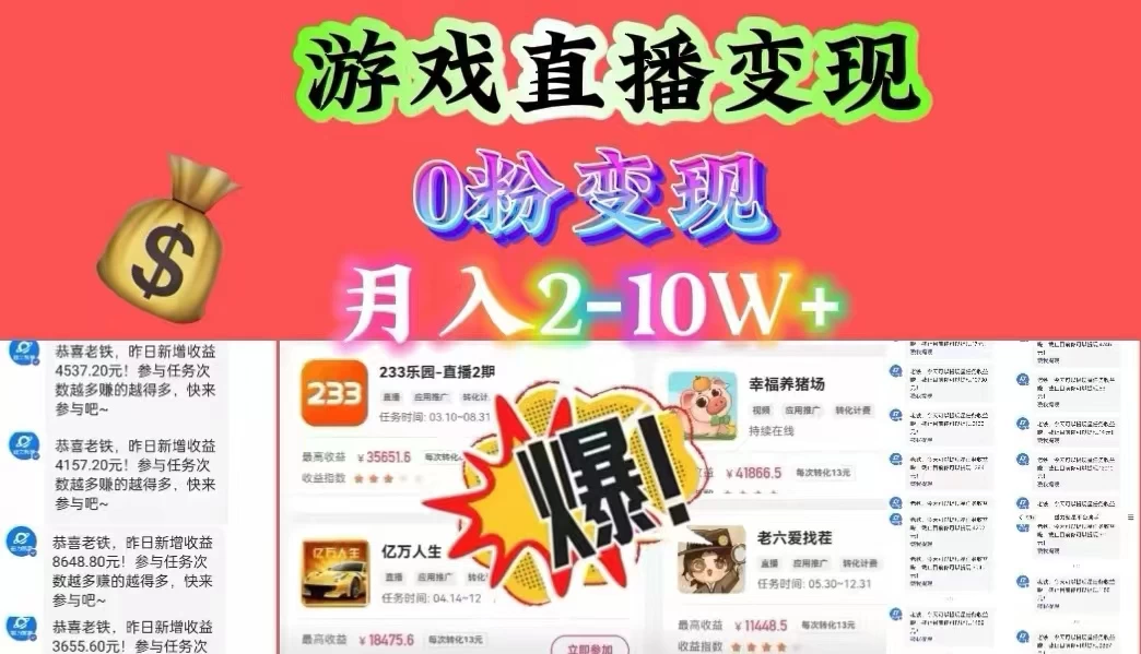 通过直播小游戏日入 4000+，轻轻松松月入 10w，保姆式教学小白轻松上手 - 项目资源网