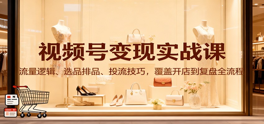 视频号变现实战课：流量逻辑、选品排品、投流技巧，覆盖开店到复盘全流程 - 项目资源网