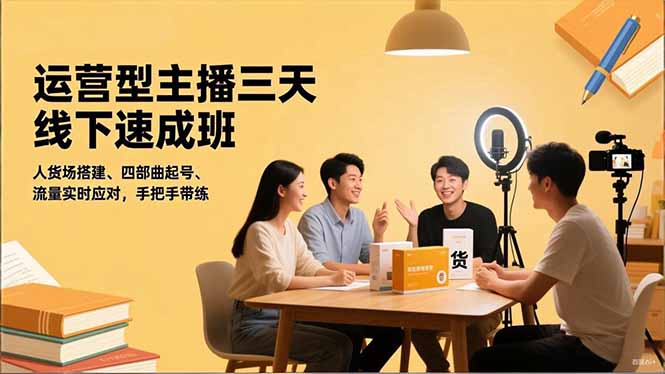 运营型主播三天线下班，人货场搭建,四部曲起号,流量实时应对，手把手带练 - 项目资源网