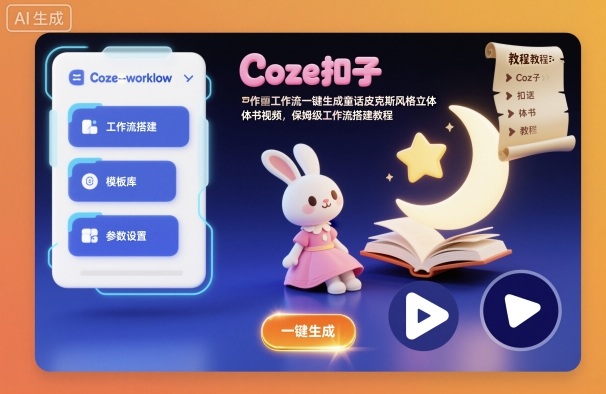 Coze扣子工作流一键生成童话皮克斯风格立体书视频，保姆级工作流搭建教程 - 项目资源网