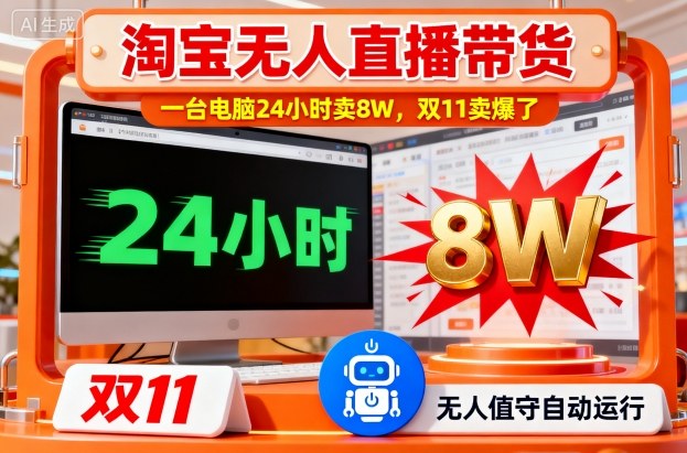 淘宝无人直播带货，一台电脑214小时卖8W，双11卖爆了【揭秘】 - 项目资源网