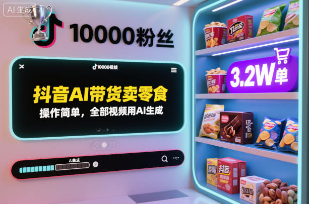 抖音AI带货卖零食，操作简单，全部视频用AI生成，一万粉丝，卖了3.2W单 - 项目资源网