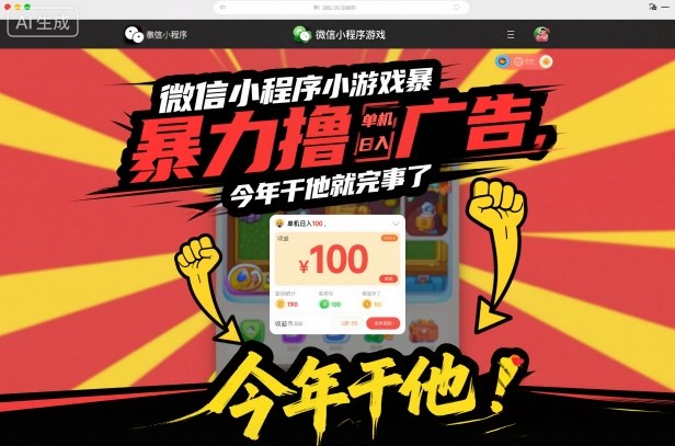 微信小程序小游戏暴力撸广告，单机日入100，今年干他就完事了 - 项目资源网