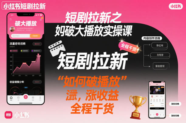 短剧拉新之小红书如何破大播放实操课，如何破播放，涨收益，全程干货 - 项目资源网