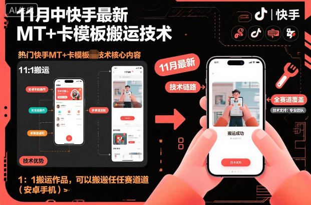 11月中快手最新MT+卡模板搬运技术，1：1搬运作品，可以搬运任何赛道（安卓手机） - 项目资源网