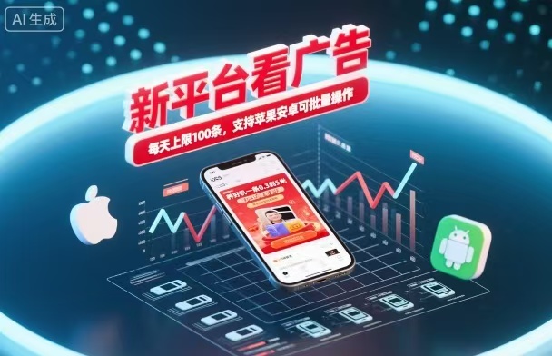 新台看广告，养好机一条5毛到5块，单机日入30到100，支持苹果安卓，可批量操作。 - 项目资源网