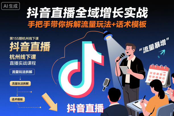 抖音直播全域增长实战第155期杭州线下课，手把手带你拆解流量玩法+话术模板 - 项目资源网