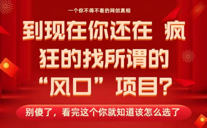 马上26年了，你还在找所谓的风口项目？别傻了，看完这个你全都懂了！【揭秘】 - 项目资源网