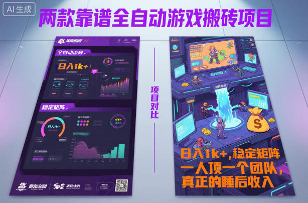 两款靠谱全自动游戏搬砖项目，日入1k+，稳定可矩阵，一人顶一个团队，真正的睡后收入【揭秘】 - 项目资源网