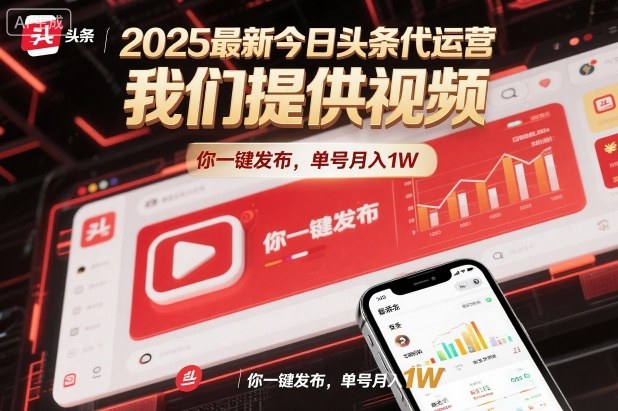2025最新今日头条代运营，我们提供视频，你一键发布，单号月入1W【揭秘】 - 项目资源网