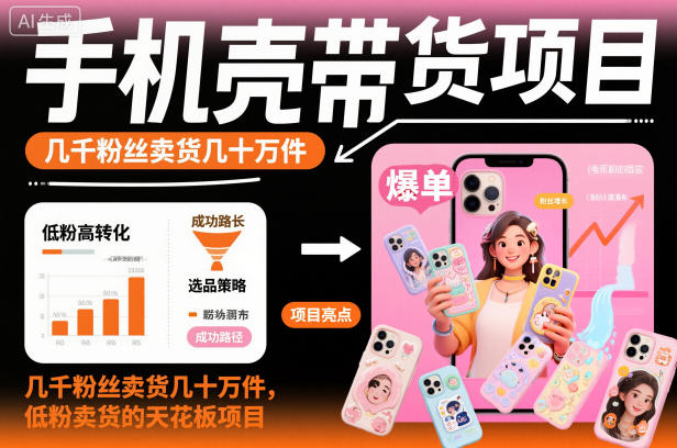 手机壳带货项目，几千粉丝卖货几十万件，短视频低粉卖货的天花板项目 - 项目资源网
