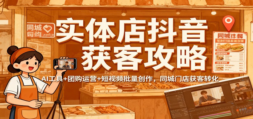实体店抖音获客攻略：AI工具+团购运营+短视频批量创作，同城门店获客转化 - 项目资源网