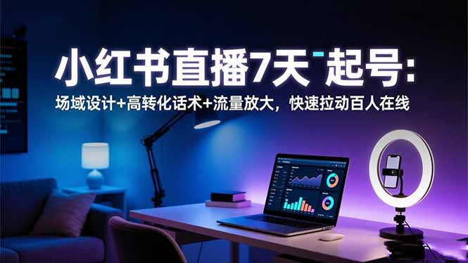 小红书直播7天起号：场域设计+高转化话术+流量放大，快速拉动百人在线 - 项目资源网